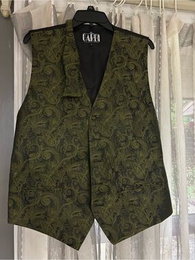 CARDI Olive Green Paisley Formal Vest